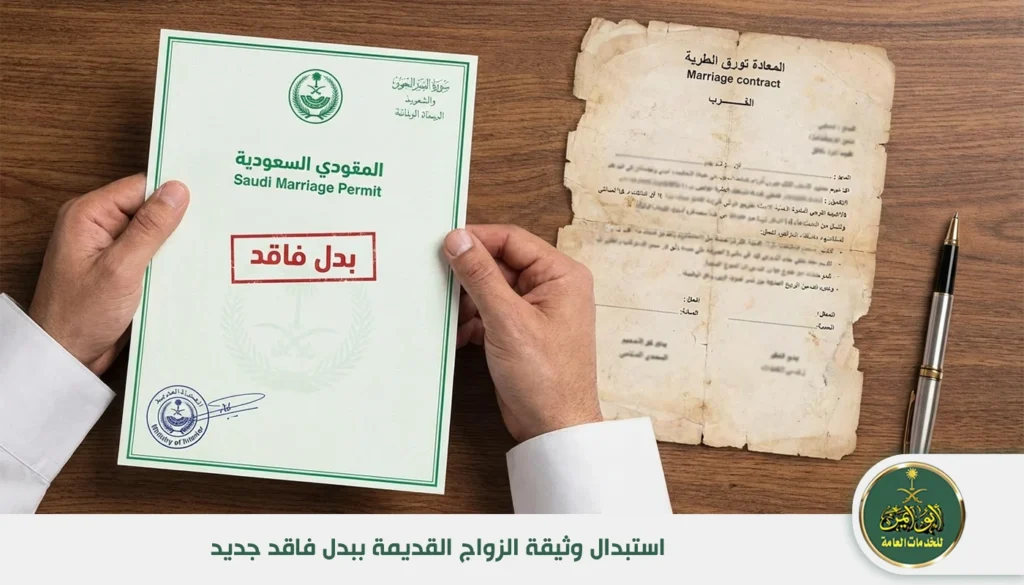 استبدال وثيقة الزواج القديمة ببدل فاقد جديد