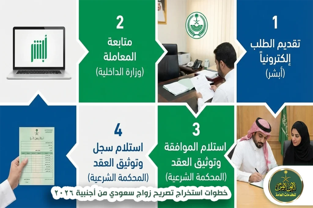 خطوات استخراج تصريح زواج سعودي من أجنبية 2026 خطوات استخراج تصريح زواج سعودي من أجنبية 2026